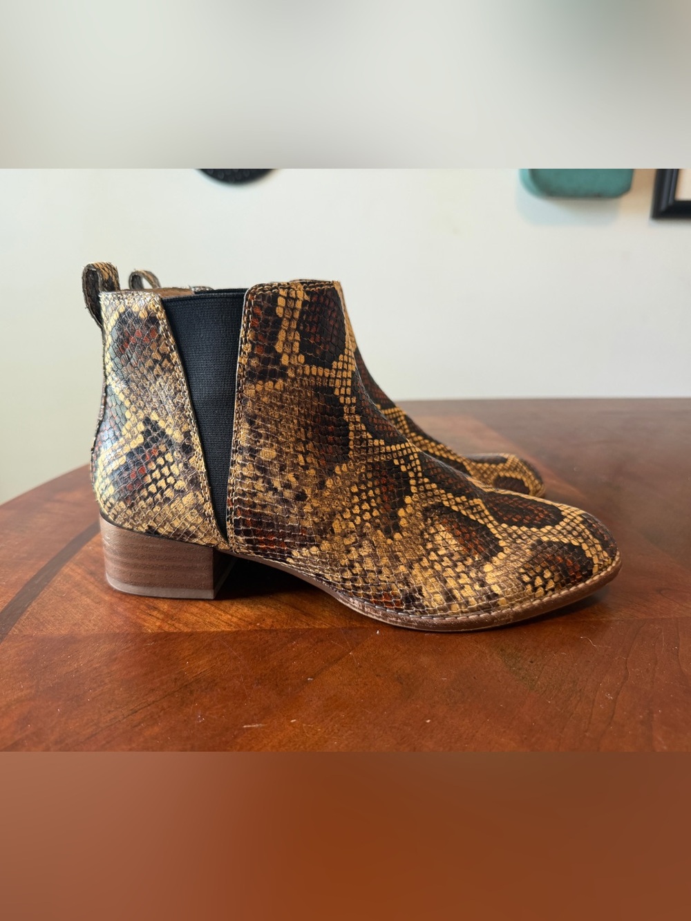 Madewell Snake Skin Print Leather Ankle Boots Size 8 Booties Carina